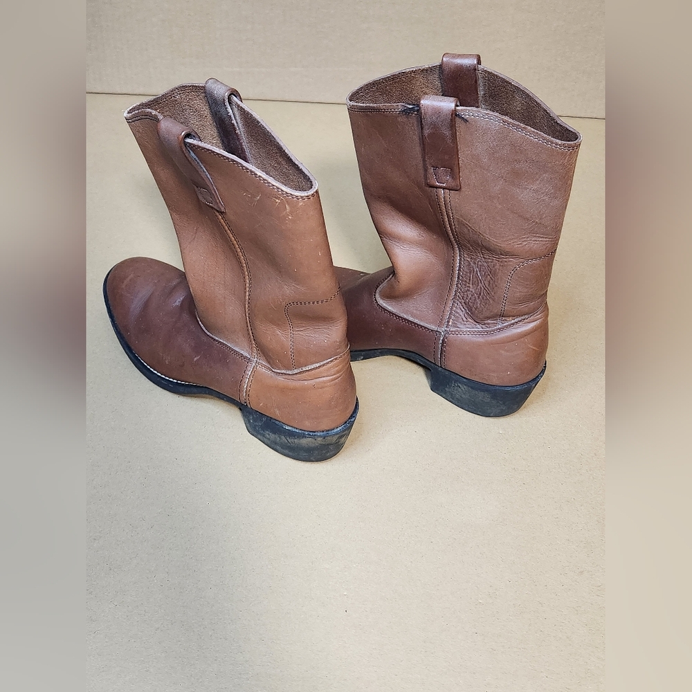 Men's Tan Leather Western Work Boots Sz 10 - Picture 8 of 12